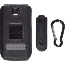 LG Compatible Leather Clip-on Case with Ratcheting Belt Clip and Carabiner - Black    340819