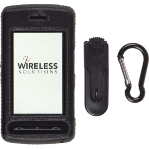 LG Compatible Black Leather Clip-on Case with Ratcheting Swivel Belt Clip  351228