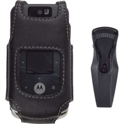 Motorola Compatible Premium Leather Case with Ratcheting Swivel Belt Clip - Black  353066-MO
