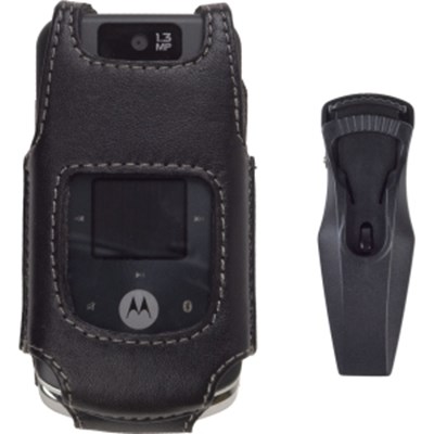 Motorola Compatible Premium Leather Case with Ratcheting Swivel Belt Clip - Black  353066