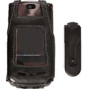 Motorola Compatible Premium Leather Case with Ratcheting Swivel Belt Clip - Black    371486