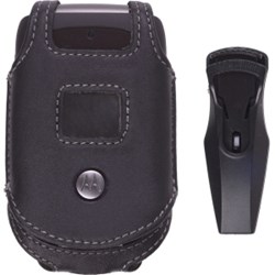 Motorola Compatible Premium Black Leather Case With Swivel Clip   375142