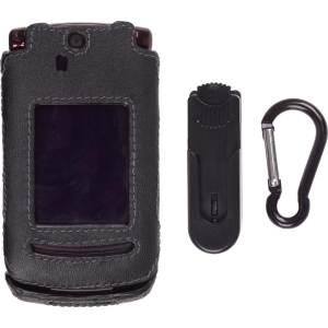 Motorola Compatible Leather Snap-On Case with Ratcheting Belt Clip and Carabiner - Black    381802