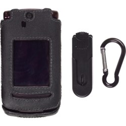 Motorola Compatible Leather Snap-On Case with Ratcheting Belt Clip and Carabiner - Black    381802