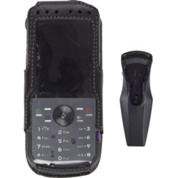 Motorola Compatible Premium Black Leather Case With Ratcheting Clip  384596