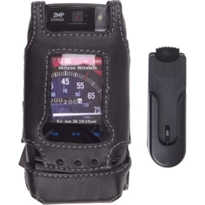 Motorola Compatible Premium Leather Case with Ratcheting Swivel Belt Clip - Black    390214