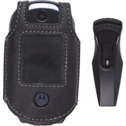 Motorola Compatible Premium Black Leather Case With Ratcheting Swivel Clip   395139