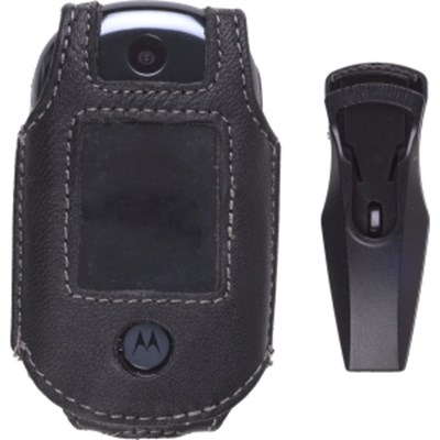 Motorola Compatible Premium Black Leather Case With Ratcheting Swivel Clip   395139