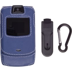 Motorola Compatible Leather Clip-on Case with Ratcheting Belt Clip and Karabiner - Cobalt Blue   451955