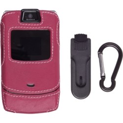 Motorola Compatible Leather Clip-on Case with Ratcheting Belt Clip and Karabiner - Red  469971