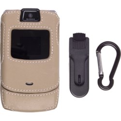Motorola Compatible Leather Clip-on Case with Ratcheting Belt Clip and Karabiner - Sahara Tan   483943