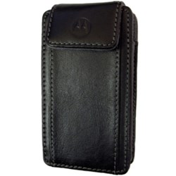 Motorola Original Fifth Avenue Leather Case with Swivel Belt Clip - Black with Gray Stitching   ELV33