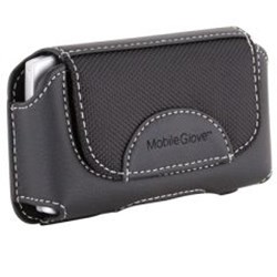 Universal Mobile Glove Executive Leather Horizontal Holster with Stationary Belt Clip and Loop - Black   EXECCURVEBK