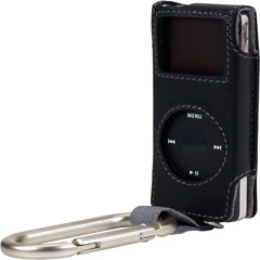iPod Nano Compatible Leather Carabiner Case - Black  F8Z057