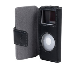 iPod Nano Compatible Leather Folio Case - Black   F8Z058