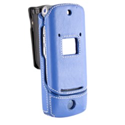 Motorola Compatible Leather Snap on Cover with Ratcheting Belt Clip - Blue    GSMK1LEACOVBL