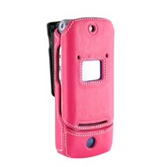 Motorola Compatible Leather Snap on Cover with Ratcheting Belt Clip - Pink   GSMK1LEACOVPK