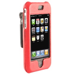 Apple Compatible Leather Snap On Cover with Swivel Belt Clip - Red    IPHONELEATHRD