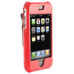 Apple Compatible Leather Snake Skin Snap On Cover with Swivel Belt Clip - Red    IPHONESNAKERD
