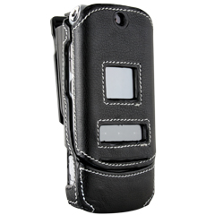 Motorola Compatible Leather Snap-on Cover with Swivel Belt Clip - Black      KRZRLEATHCOVBK
