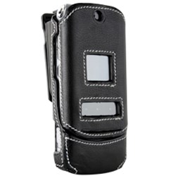 Motorola Compatible Leather Snap-on Cover with Swivel Belt Clip - Black      KRZRLEATHCOVBK