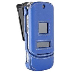 Motorola Compatible Leather Snap-on Cover with Swivel Belt Clip - Blue    KRZRLEATHCOVBL