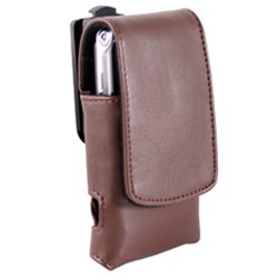 Universal Leather Pouch with Ratcheting Swivel Belt Clip - Dark Brown     LC1066DB