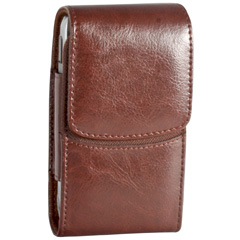 Universal Luxe Verticle Leather Case with Ratcheting Swivel Belt Clip - Brown   LUXEQBR