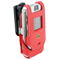 Motorola Compatible Platinum Skins Case with Ratcheting Swivel Belt Clip - Red    SKINV3RD