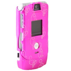 Motorola Compatible Crystal Case Snap-on Cover - Hot Pink with White Cats V3COVHPCAT