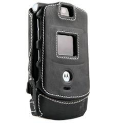 Motorola Compatible Leather Snap On Cover - Black   V3LEATHCOVBK