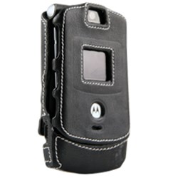 Motorola Compatible Leather Snap On Cover - Black   V3LEATHCOVBK