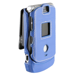 Motorola Compatible Leather Snap On Cover - Blue    V3LEATHCOVBL