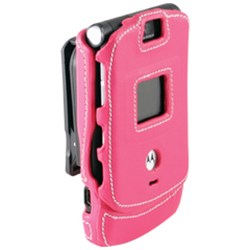 Motorola Compatible Leather Snap On Cover - Pink    V3LEATHCOVPK