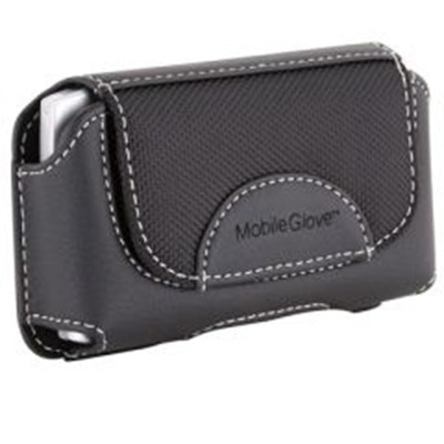 Universal Mobile Glove Executive Leather Horizontal Holster with Stationary Belt Clip and Loop - Black   EXECCURVEBK