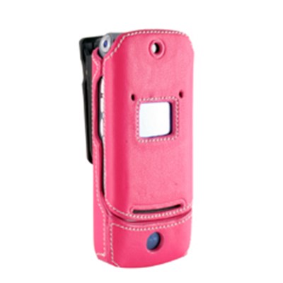 Motorola Compatible Leather Snap on Cover with Ratcheting Belt Clip - Pink   GSMK1LEACOVPK