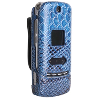 Motorola Compatible Snake Skin Snap On Cover with Ratcheting Swivel Belt Clip - Blue    KRZRSNAKEBL