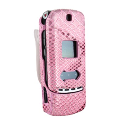 Motorola Compatible Snake Skin Snap On Cover with Ratcheting Swivel Belt Clip - Pink    KRZRSNAKEPK