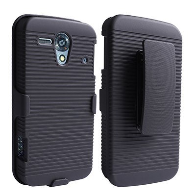 Kyocera Compatible Decoro Rubberized Ribbed Texture Shell And Holster - Black  DHCKYHED
