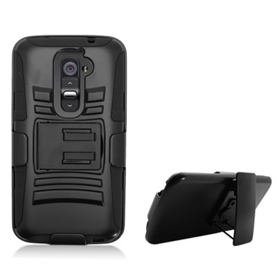 LG Compatible Armor Case with Kickstand and Holster - Black and Black  DCLGG2PCAB201S