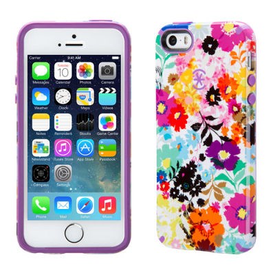 Apple Compatible Speck Candyshell Inked Case - Boldblossoms White and Revolution Purple SPK-A2752