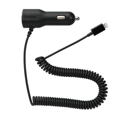 Apple Compatible Puregear 2a Lightning Car Charger with USB Port - Black  60545PG