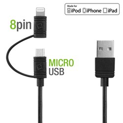 Cellet 2 In 1 Micro Usb And Apple Lightning Deivce Usb Data Cable - Black  DAAPP5TK