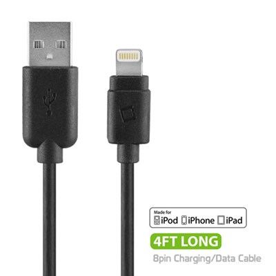 Cellet Apple Lightning 8 Pin To Usb Data Cable (4 Ft Length) - Black