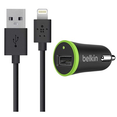 Belkin 2.1 Amp Mini Car Charger Adapter With Lightning Cable - Black  F8J078BT04-BLK