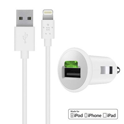 Belkin 2.1 Amp Mixit Car Charger Adapter With Mixit Lightning Cable - White  F8J090BT04-WHT