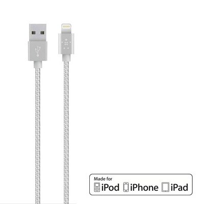 Apple Compatible Belkin Metallic Lightning To Usb Charge-sync Cable 4 Ft Length - Silver