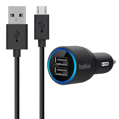 Belkin Dual Port 4.2 Amp Usb Car Charger With 4 Foot Micro Usb Cable - Black