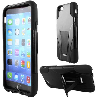 Apple Compatible Dual Layer Cover with Kickstand - Black and Black  IPH6-HYB-BLK
