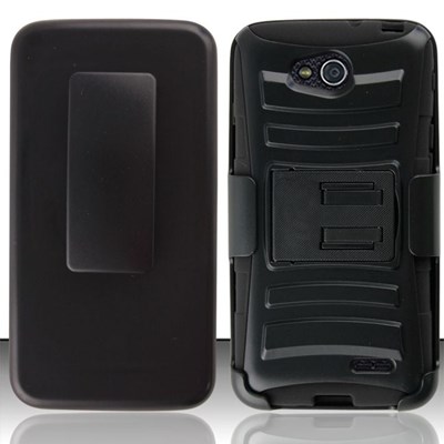 LG Compatible Armor Style Case with Holster - Black and Black  LGL90-AM2H-BKBK